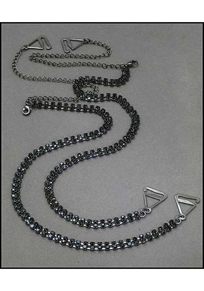 Bra Straps - Two-row Crystal Chain Strap - Black - BS-HH118BK