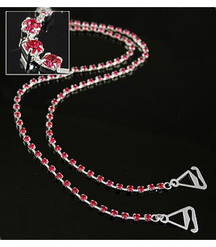 Bra Straps - Single Line Crystal Chain Strap - Red - BS-HH19RD