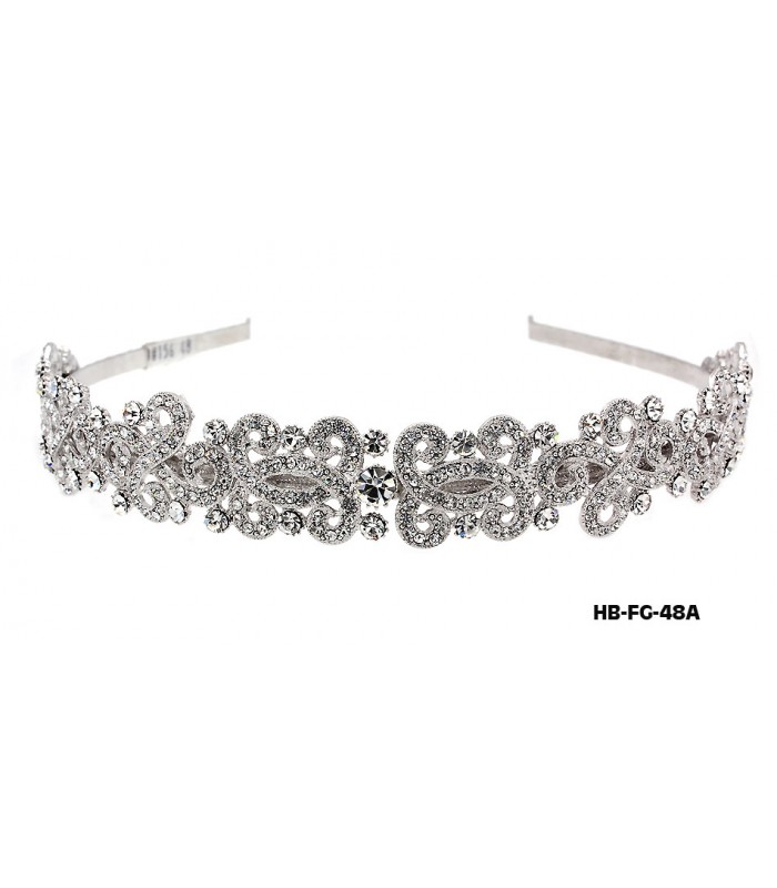 Head Band – Bridal Headpiece w/ Austrian Crystal Stones Flower - HB-FG-48A