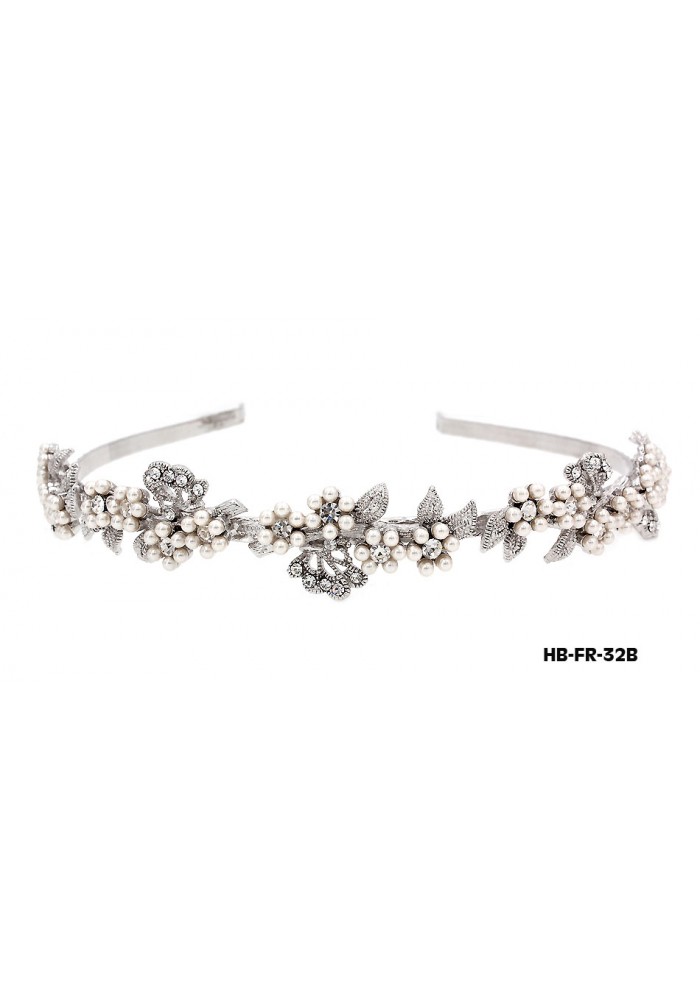 Head Band – Bridal Headpiece w/ Pearl Flower - HB-FR-32B