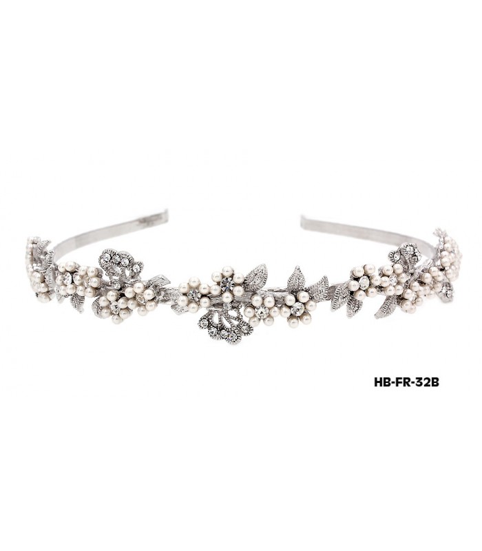 Head Band – Bridal Headpiece w/ Pearl Flower - HB-FR-32B