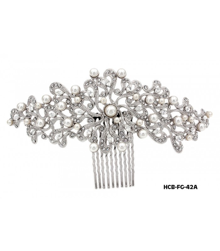 Hair Comb – Bridal Hair Combs & Clips w/ Austrian Crystal Stones Filigree - HCB-FG-42A