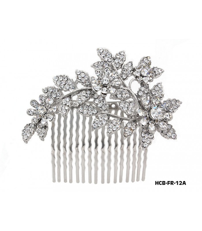 Hair Comb – Bridal Hair Combs & Clips w/ Austrian Crystal Stones Flowers - HCB-FR-12A