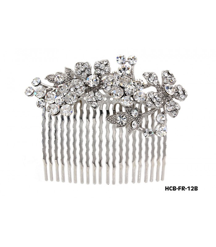 Hair Comb – Bridal Hair Combs & Clips w/ Austrian Crystal Stones Flowers - HCB-FR-12B