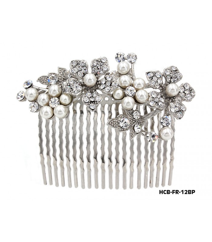 Hair Comb – Bridal Hair Combs & Clips w/ Austrian Crystal Stones Flowers - HCB-FR-12BP