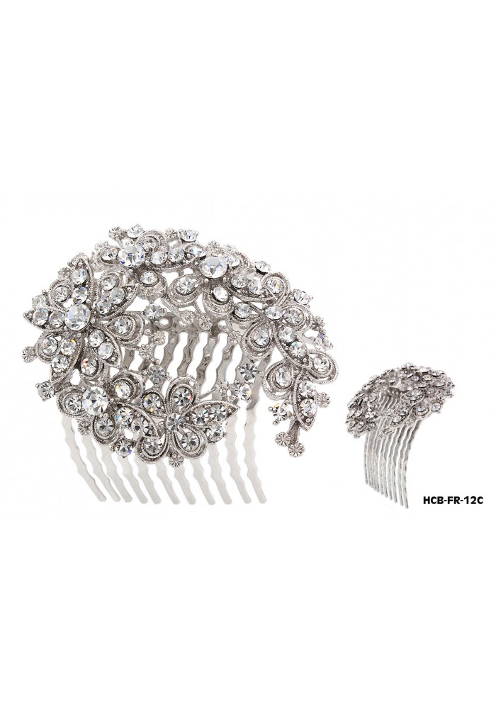 Wedding Hair Comb – Bridal Hair Combs & Clips w/ Austrian Crystal Stones Flowers - HCB-FR-12C