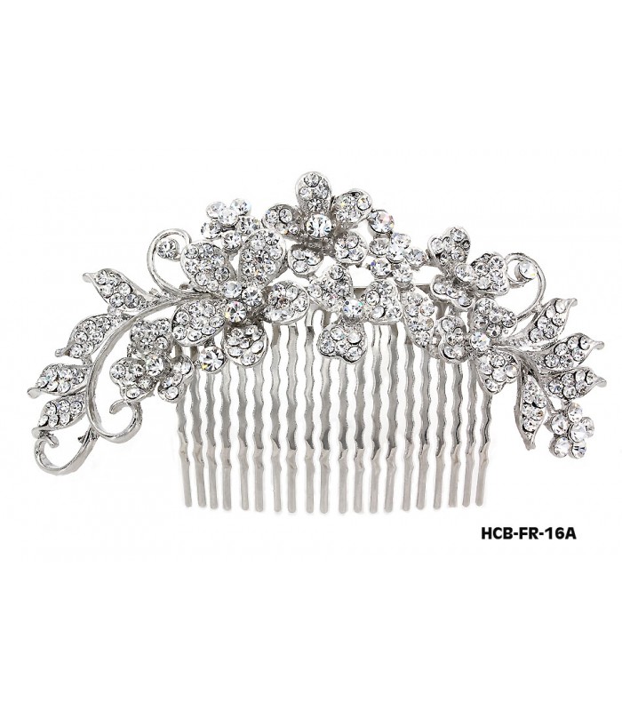 Wedding Hair Comb – Bridal Hair Combs & Clips w/ Austrian Crystal Stones Flowers - HCB-FR-16A