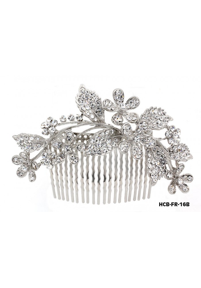 Wedding Hair Comb – Bridal Hair Combs & Clips w/ Austrian Crystal Stones Flowers - HCB-FR-16B