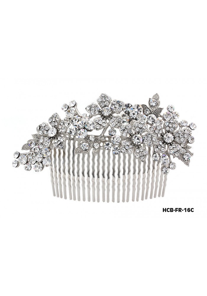 Wedding Hair Comb – Bridal Hair Combs & Clips w/ Austrian Crystal Stones Flowers - HCB-FR-16C