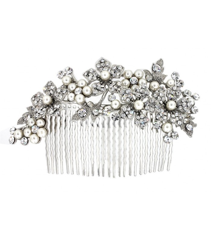 Wedding Hair Comb – Bridal Hair Combs & Clips w/ Austrian Crystal Stones Flowers - HCB-FR-16CP