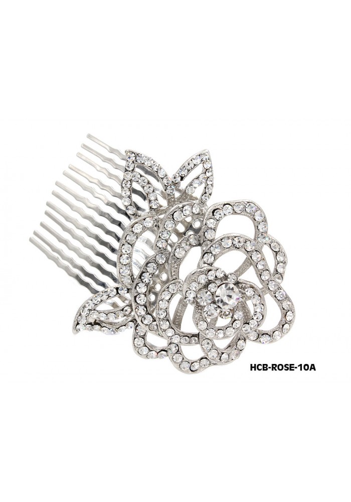 Wedding Hair Comb – Bridal Hair Combs & Clips w/ Austrian Crystal Stones Rose - HCB-ROSE-10A