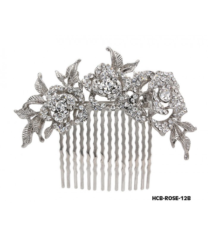Hair Comb – Bridal Hair Combs & Clips w/ Austrian Crystal Stones Rose - HCB-ROSE-12B