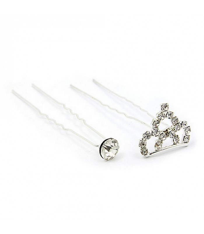Hair Stick - 12 pcs Jeweled Crown & a Solitary Crystal - CS-MCS0081