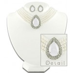 Multi Chain Pearl Necklace and Earrings Set  - NE-265WT