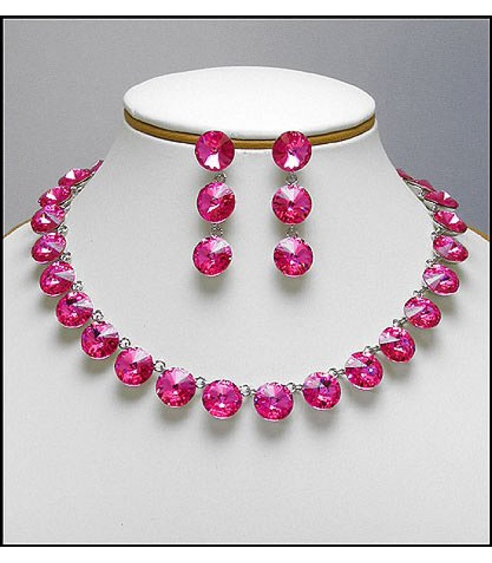 Gift Set - Swarovski Necklace & Earrings Set - Pink - NE-E05PK