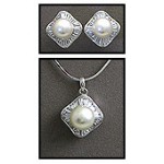 Gift set: MAPERLA PEARL w/ Swarovski Cubic Zirconia Necklace & Earrings Set - NE-JP10387W