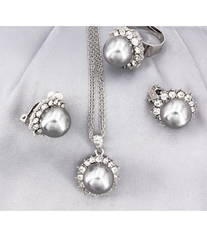 Gift set: Pearl Necklace + Earring + Ring Set - NE-NS6072B 