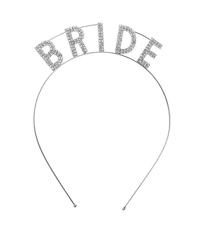 Headband: "Bride" Tiara Rhinestones Headband - HB-71525CR-S