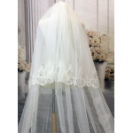 Long Veil - Sequined lace appliques - 130" - VL-V6003-130IV