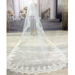 Long Veil - Trim with embroidery lace - 120" - VL-VM5003-120IV