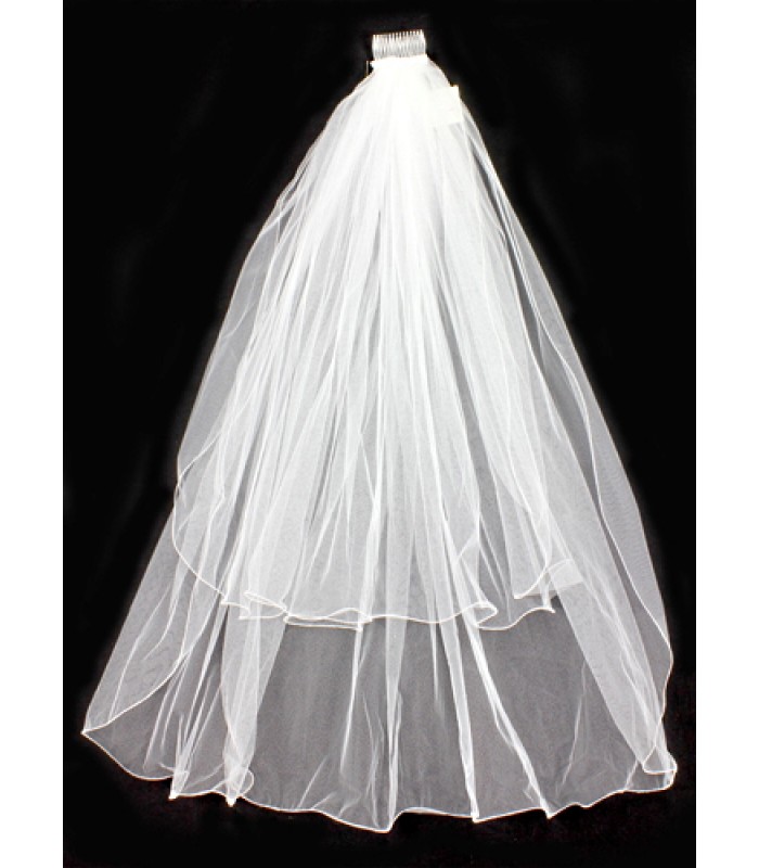 Veil - Plain Tulle - Double Layer with Zig-zag Hem Stitches  - 36" - VL-8901-36-WT