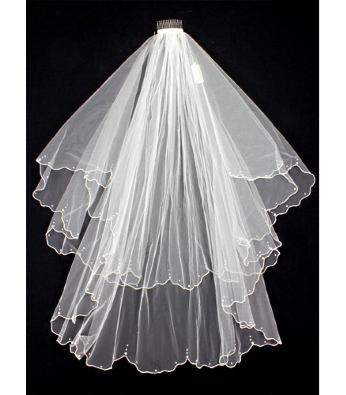 Veil - Pearl & Stone Embellishment - Multiple Layer - 38" - VL-V130IV