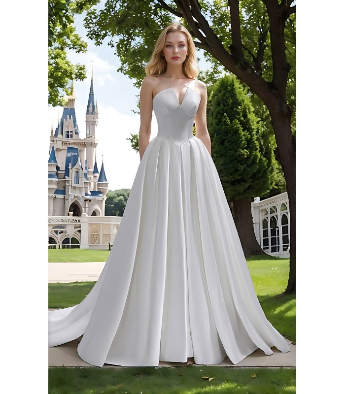 Wedding Dress - Princess Crepe Ball Gown with Waspie Drop Waist and Box Pleated Skirt - BLC-B1004