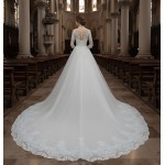 Wedding Dress - Long Sleeves Lace Appliqued Tulle Ball Gown with Sheer Cover Chest and Backline - BLC-B6004