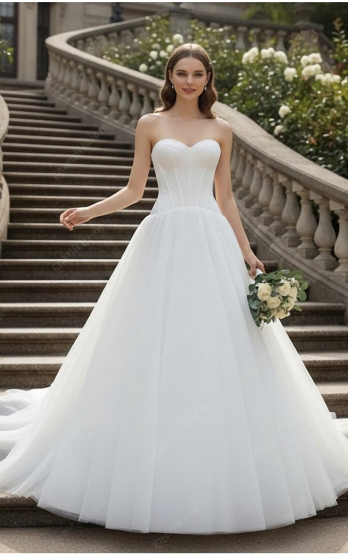 "Ethereal Romance" Strapless Sweetheart Tulle Ball Gown with Crepe Corset Bodice - BLC-BC2501A