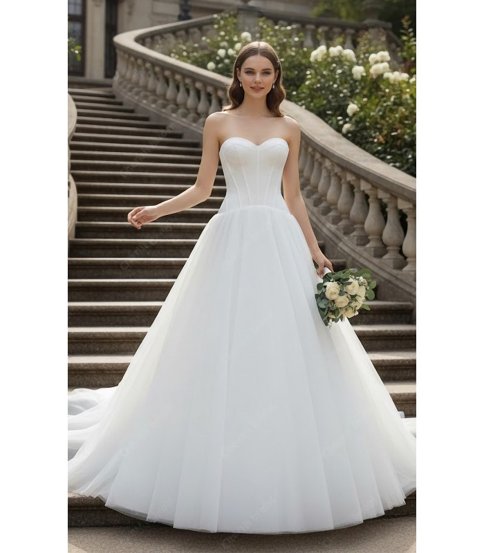 "Ethereal Romance" Strapless Sweetheart Tulle Ball Gown with Crepe Corset Bodice - BLC-BC2501A