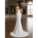Wedding Dress - Crepe Fitted and Flare with Decorative Rhinestone Side Belts - BLC-F1007