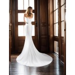 Wedding Dress - Crepe Fitted and Flare with Decorative Rhinestone Side Belts - BLC-F1007