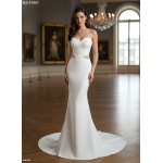 Wedding Dress - Crepe Fitted and Flare with Decorative Rhinestone Side Belts - BLC-F1007