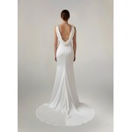 Wedding Dress -Satin Fitted and Flare with Twisted Cross Over Bust Neckline and Slit Skirt -  BLC-F3006