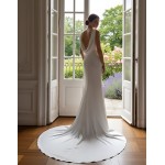 Wedding Dress -Satin Fitted and Flare with Twisted Cross Over Bust Neckline and Slit Skirt -  BLC-F3006