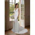 Wedding Dress -Satin Fitted and Flare with Twisted Cross Over Bust Neckline and Slit Skirt -  BLC-F3006