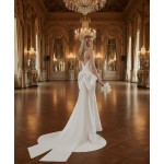 Wedding Dress - Crepe Sheath with Twisted Bust and Detachable Large Bow - BLC-S1005