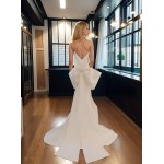 Wedding Dress - Crepe Sheath with Twisted Bust and Detachable Large Bow - BLC-S1005