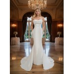 Wedding Dress - Crepe Sheath with Twisted Bust and Detachable Large Bow - BLC-S1005
