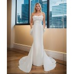 Wedding Dress - Crepe Sheath with Twisted Bust and Detachable Large Bow - BLC-S1005