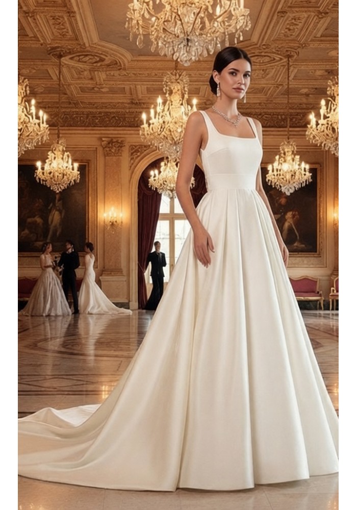 Elegant Square Neck Satin A-Line Gown - BLL-A32358