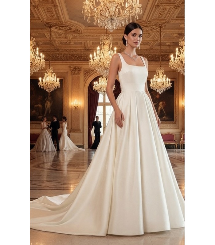 Elegant Square Neck Satin A-Line Gown - BLL-A32358