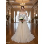 Detachable Off-the-Shoulder Bishop Long Sleeves Tulle A-Line Wedding Dress - BLL-A64669