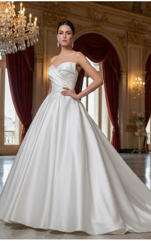 Timeless Strapless Satin Ball Gown with Ruched Bodice - BLL-B14829