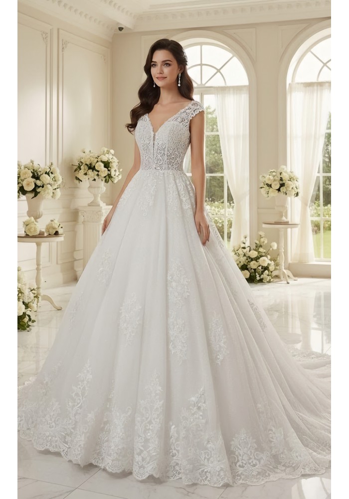 Heavy Lace Appliques Tulle Ball Gown - BLL-B34558