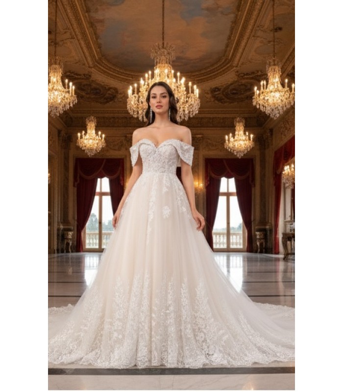 Off-Shoulder Lace & Tulle Ballgown Wedding Dress -  BLL-B54663