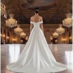 Elegant Off-the-Shoulder Satin Ball Gown with Structured Bodice - BLL-B54803