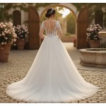 Elegant Long-Sleeve Lace and Tulle Ball Gown with Illusion Neckline - BLL-B64709