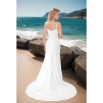 Wedding Dress - Crepe Fitted and Flair Boat Neckline Pleated Bodice and Skirt with Slit - BLL-F2005