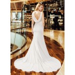 Wedding Dress - Crepe Fitted and Flair  with Bustier Waist Line and Drapery Backline- BLL-F3005